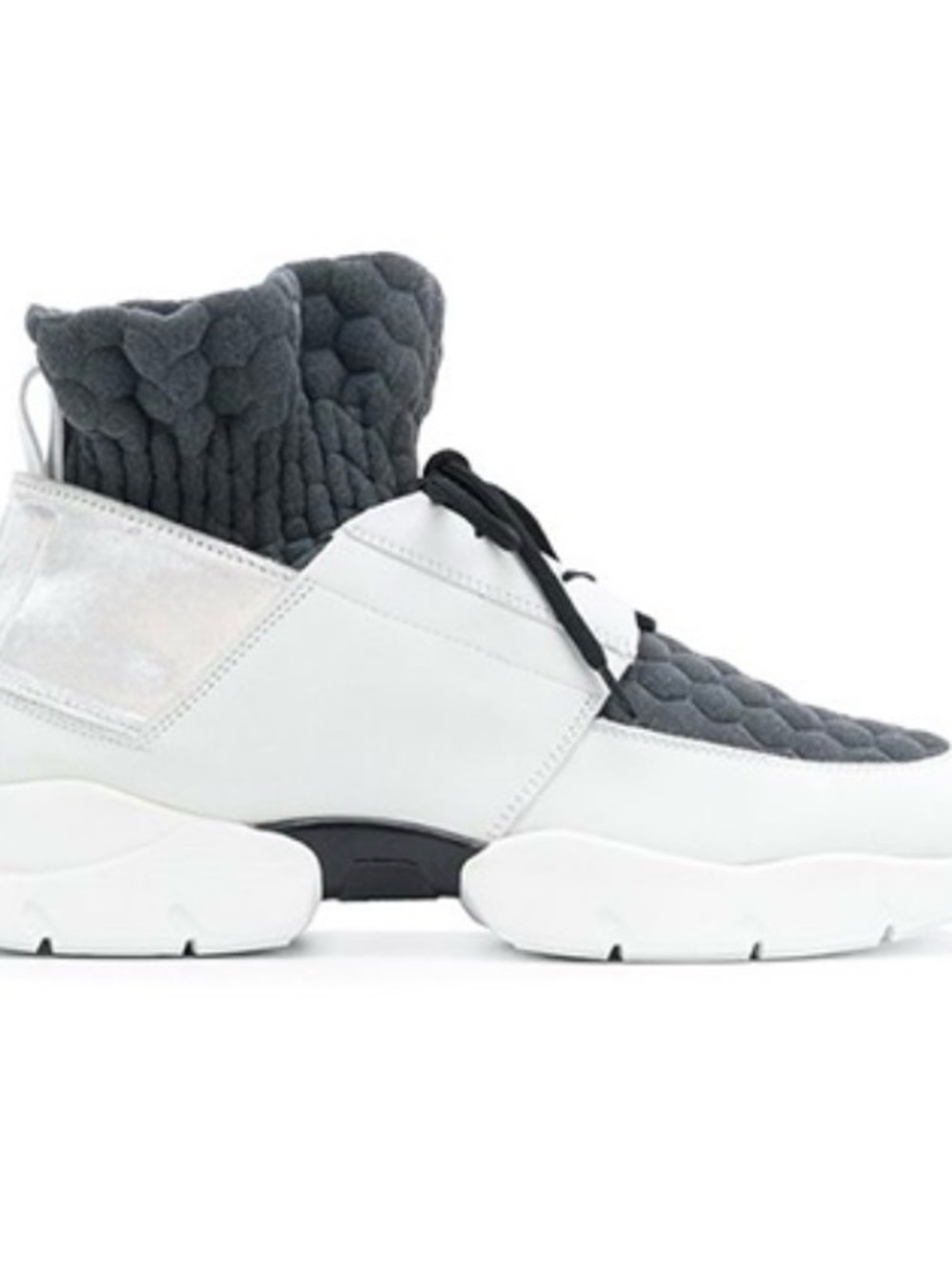 MSGM White and Gray Quilted High-Top Sneaker with Black Laces